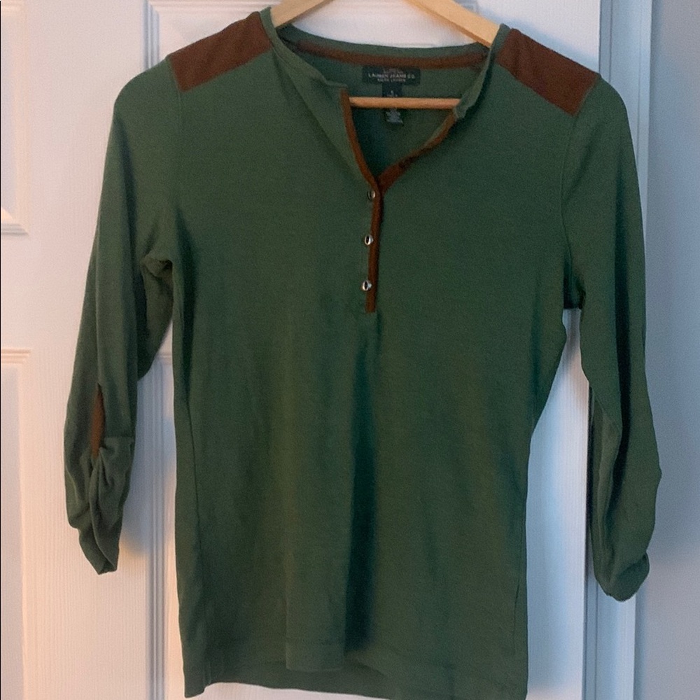 Ralph Lauren Green Long Sleeve Top with Brown Accents